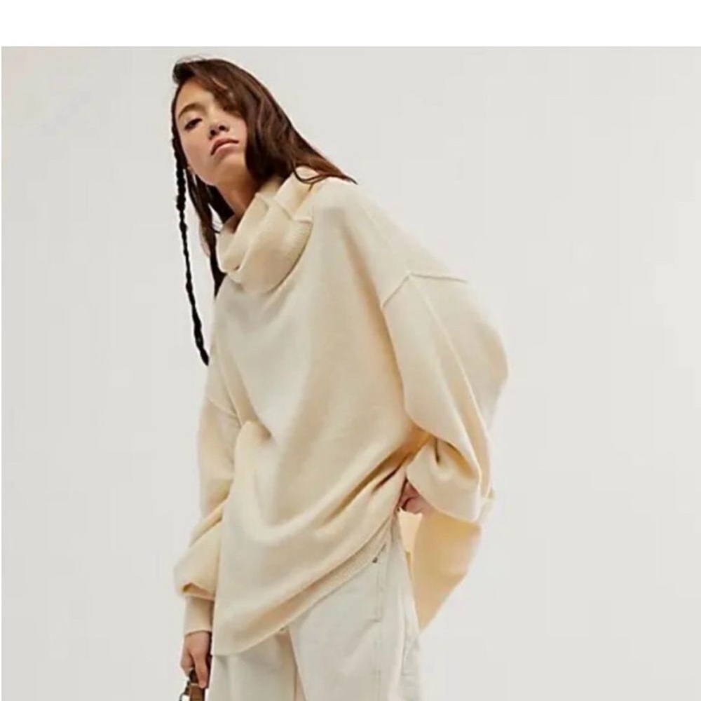 Free People Keep A Secret Cashmere Cowl Neck Tunic Ivory XS